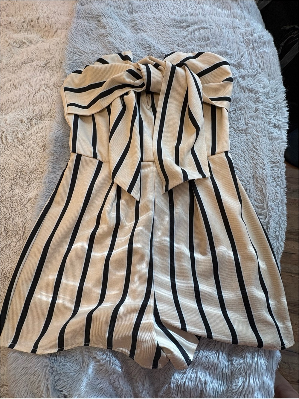 Charlotte Russe Cream and Black Strapless Bow Romper